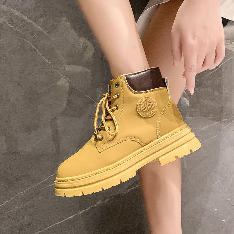Martin boots  new autumn short boots high-top rhubarb boots yellow thick-soled British mountaineering boots
