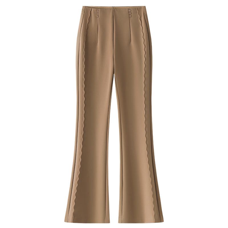 Women's Black Flared Pants - High-End Casual Draping for Spring 2025