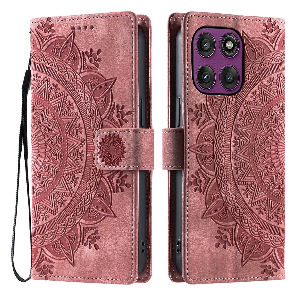 For Motorola Moto G56 5G Case Imprinted Totem Skin Feel Wallet Leather Phone Cover with Hand Strap