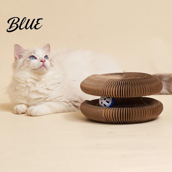 Satisfies Natural Desire Foldable Board Cat Toy Round Accordion To Scratch with Bell Durable Corrugated