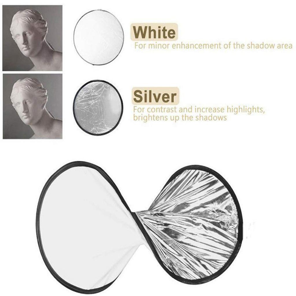 Light Reflector Two In 1 Photography Reflector Round Silver White Light Diffuser, Photography Panel for Camera Fill Light