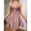 Women's Lace Panel Split Nightdress and Panty Set Adjustable Straps Sheer Mesh Fabric Soft Material Comfortable Fit Sleepwear