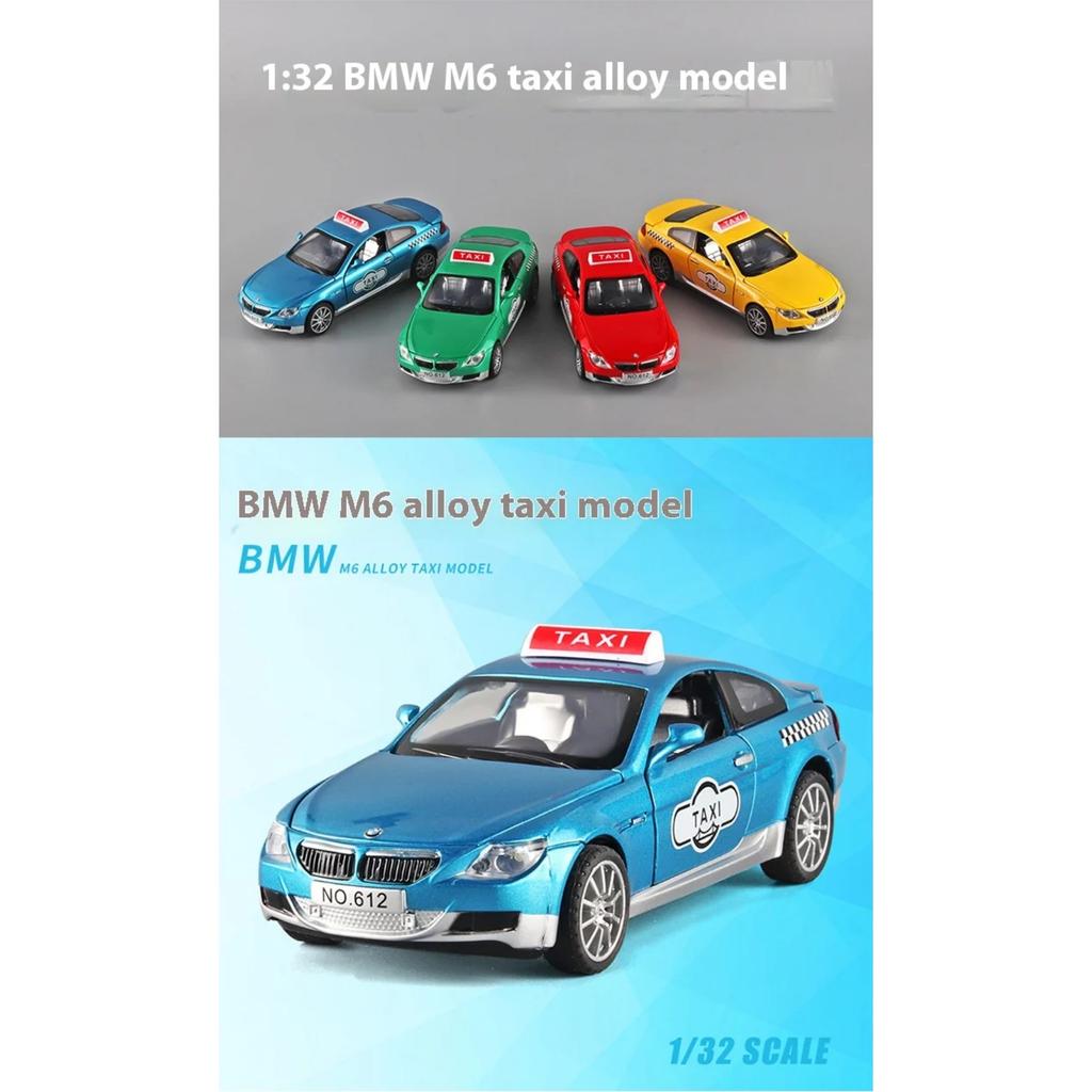 1/32 Scale BMW M6 Taxi Alloy Car Toy Diecast Metal Model Sound Light Pull Back Children Toy Home Decoration Ornaments Children Gift