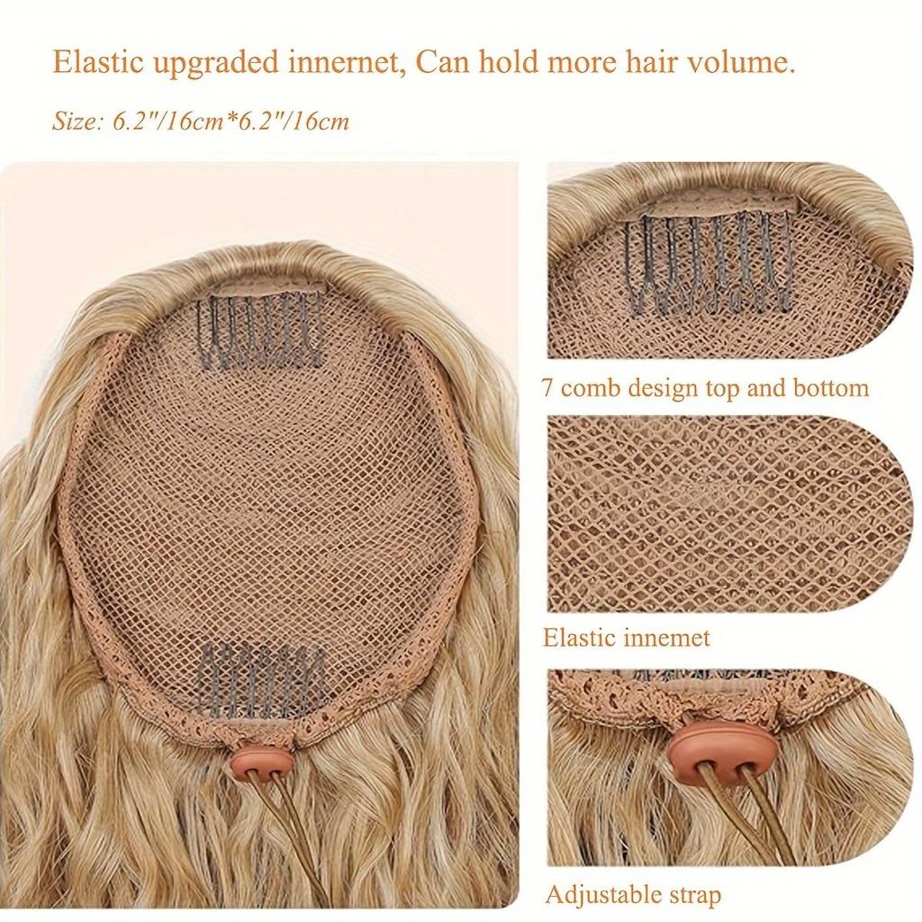 Extensão de Rabo de Cavalo com Cordão Ondulado para Mulheres 36 Polegadas, Peça de Cabelo Sintético Longo Leve, para Uso Diário, Festivais, Festas