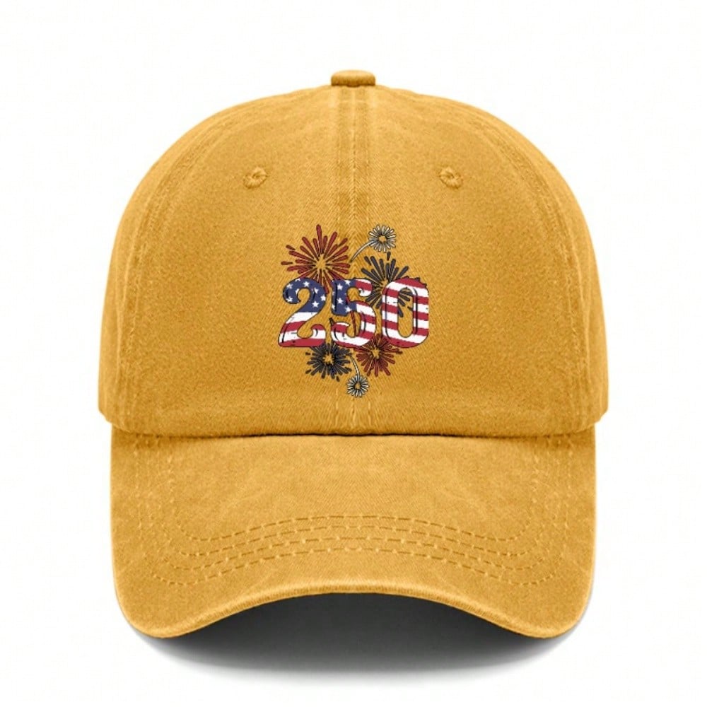 Vintage Washed Baseball Hat Unisex - USA Flag "250" Print Polyester Adjustable Sun Cap Breathable Patriotic Streetwear Outdoor Sports Cap For
