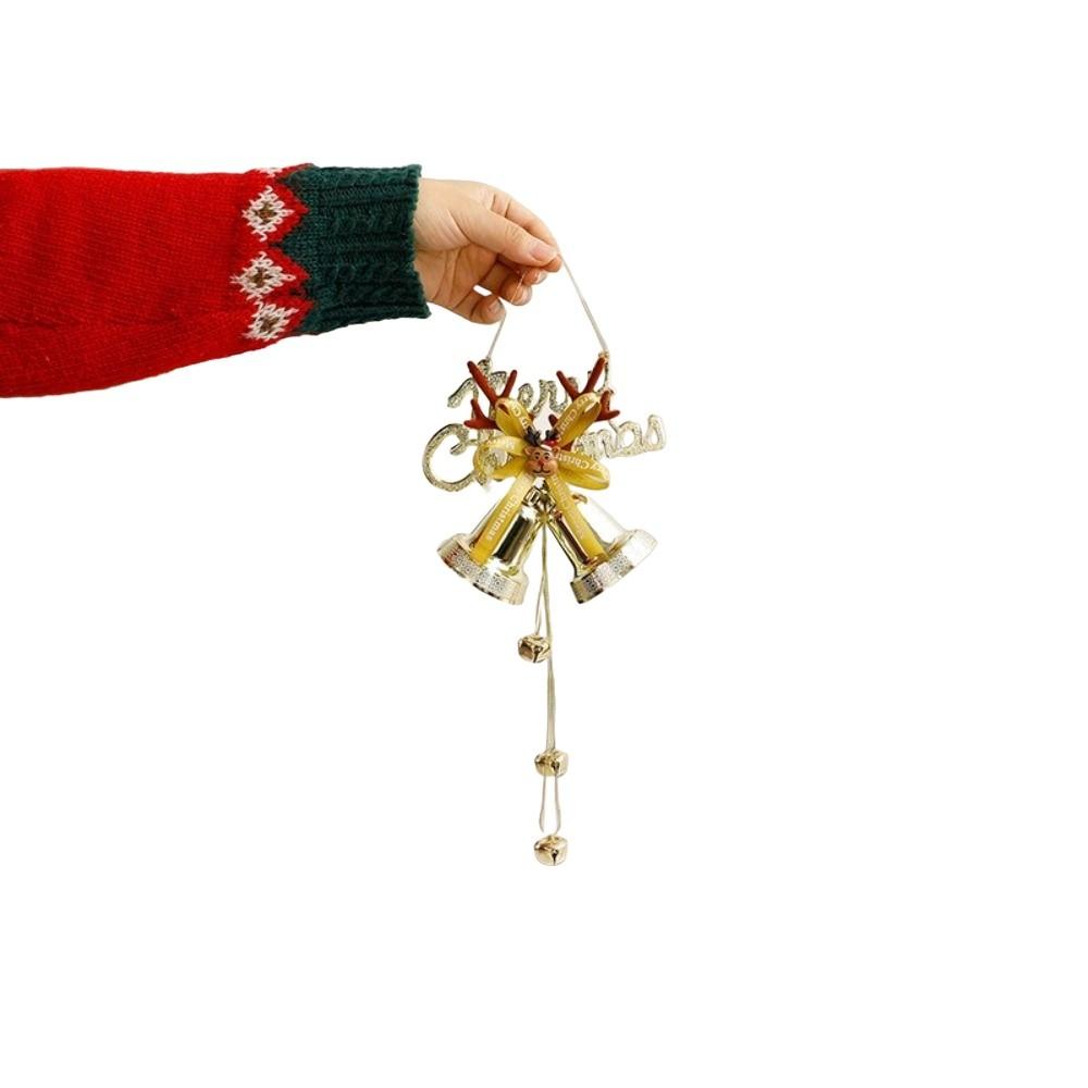 Red Santa Claus Christmas Bell Ornaments Golden Reindeer DIY Xmas Hanging Ornaments Nordic Style Scene Setting