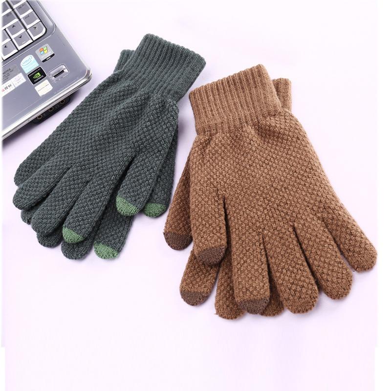 Winter gloves plush men's thickened warm autumn and winter outdoor wool knitted gloves
