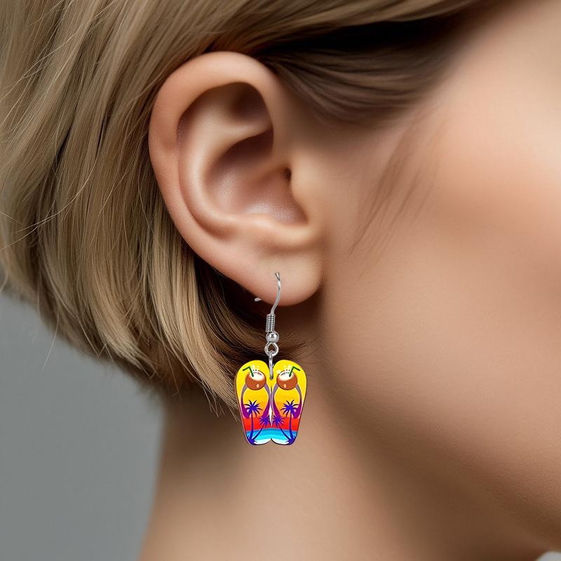 2D Flat Hawaiian Summer Earrings Slippers Acrylic Earrings Fashion Jewelry Elegant Earrings Party Earrings