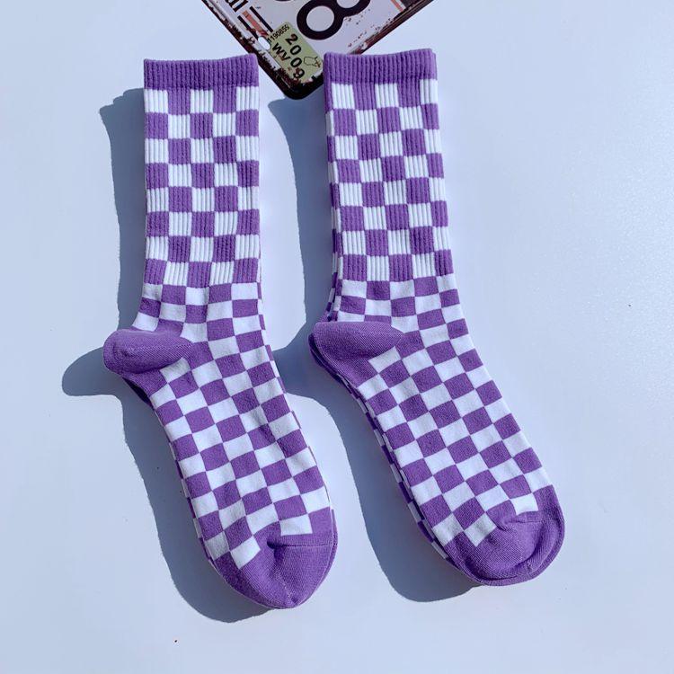 Korea Harajuku Trend Women Checkerboard Socks Geometric Checkered Socks Men Hip Hop Cotton Unisex Streetwear Novelty Socks
