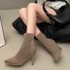 Stivali sopra il ginocchio da donna alla moda in maglia a rete traspirante Autunno Nuovi a punta da infilare al piede Tacco a stiletto antiscivolo