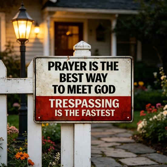 Prayer Is The Best Way To Meet God Sign Christian Religious Metal Plaque Rustic No Trespassing Warning Sign for Fence