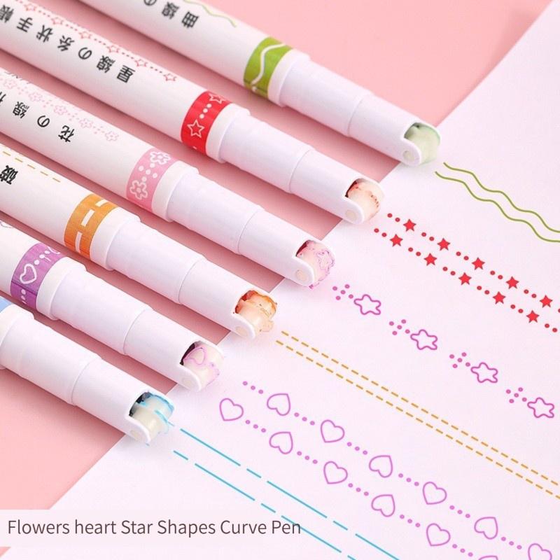 6pack Highlighter Pen Line Shaped Color Roller Tip Curve Liner Art Contour Marker Highlighter Journal School Stationery Supplies