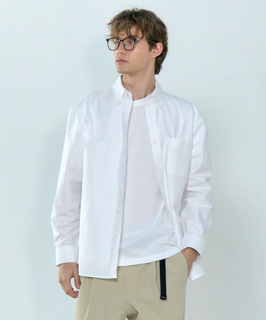 BASIC HOUSE Oxford Semi-Overfit Long Sleeve Shirt White Lzws0103