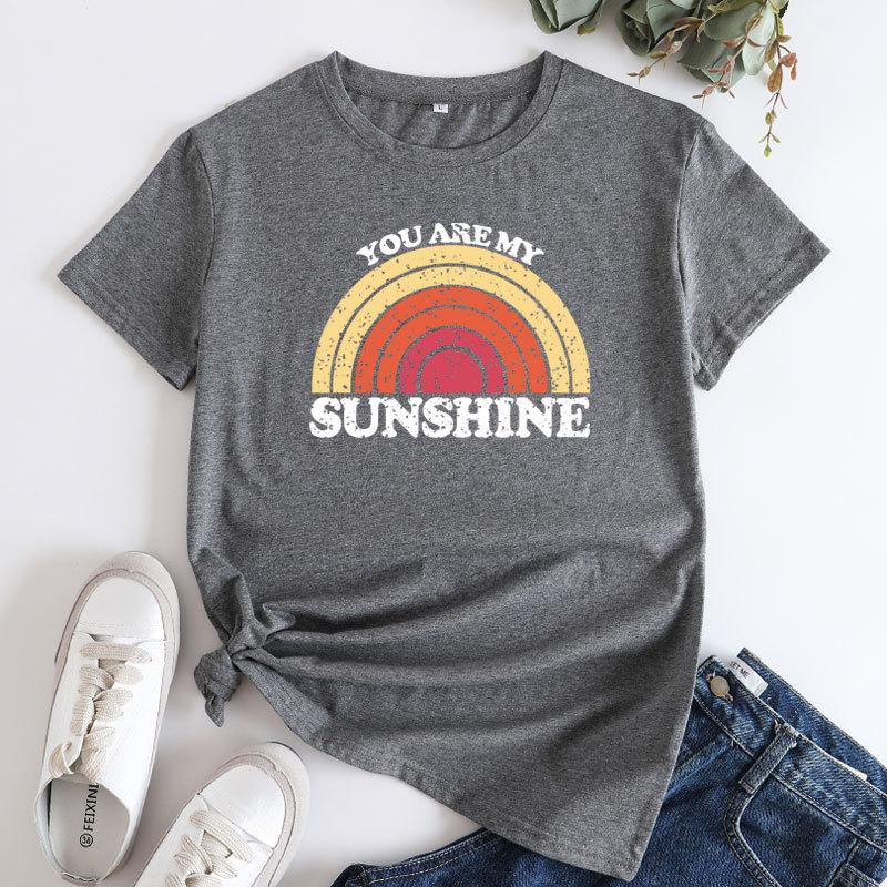 Summer YOU ARE MY SUNSHINE Rainbow Printed Cotton Loose Round Neck Women's Short Sleeved T-Shirts Women’s