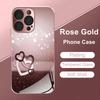 Love Heart Pattern Pink Metallic Tempered Glass Phone Case For iPhone 11 12 13 14 15 16 17 Pro Max 15 Plus 17 Air 16E Cover