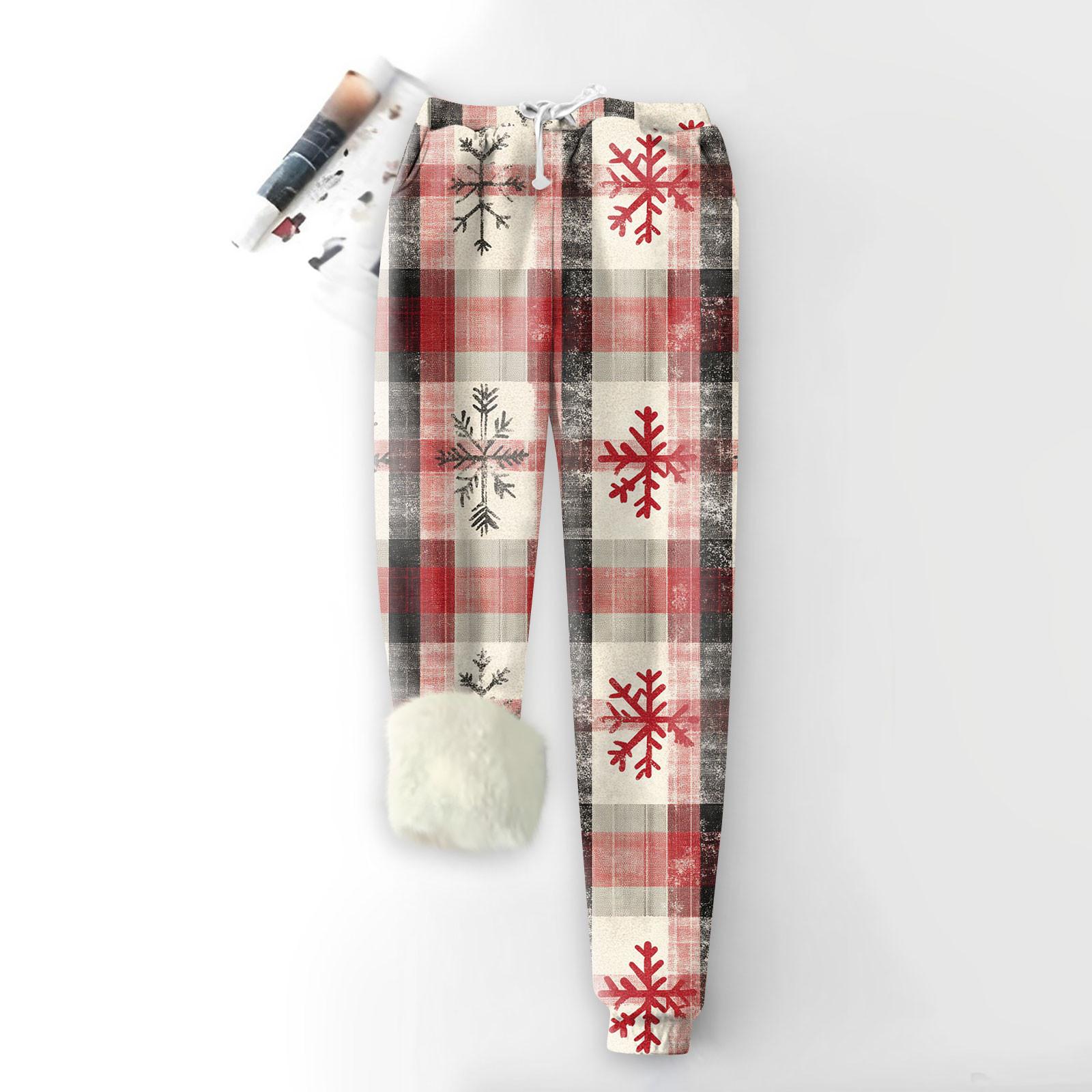 

Женские модные рождественские спортивные свободные утолщенные теплые флисовые брюки с принтом XL арбуз красный