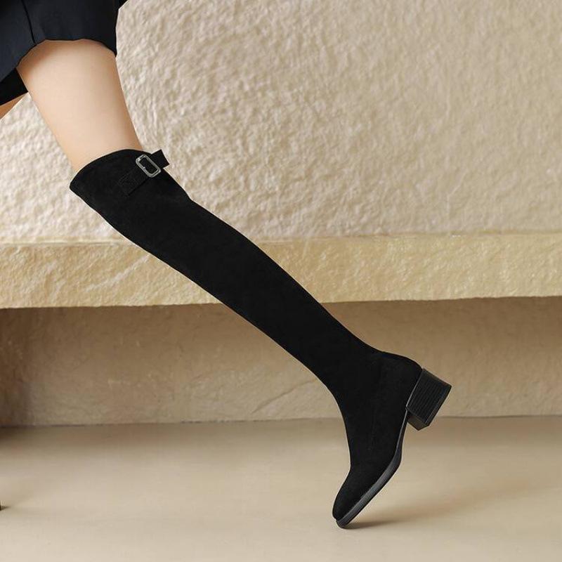 

Осенне-зимние замшевые ботфорты женские на среднем каблуке рукав ботинки Мартин удобные с круглым носком квадратный каблук женские ботинки корейская версия большой с 39