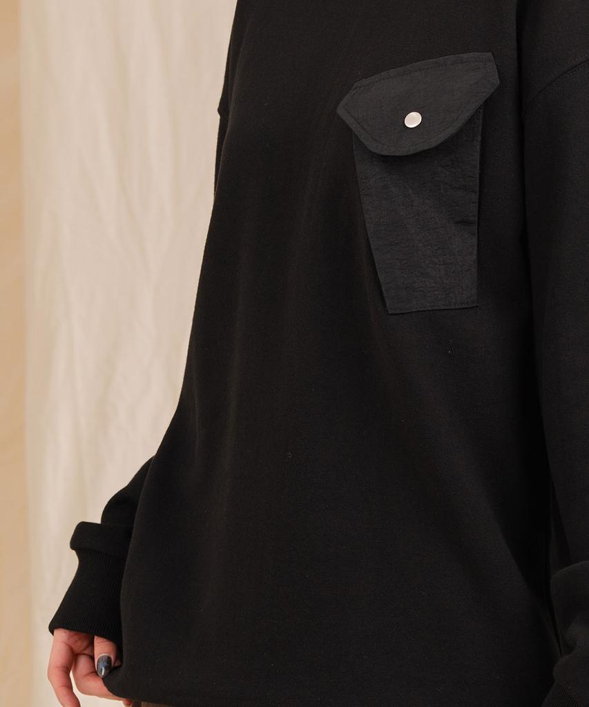 Ellamo Terry Basic Plain Triangle Pocket Oversized Sweatshirt [Black]