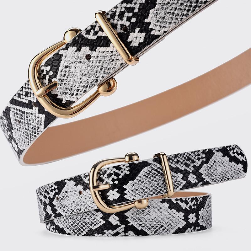 Leather Chic Pu Snake Texture Womens Belt Featuring Durable Alloy Buckle For Stylish Outfits