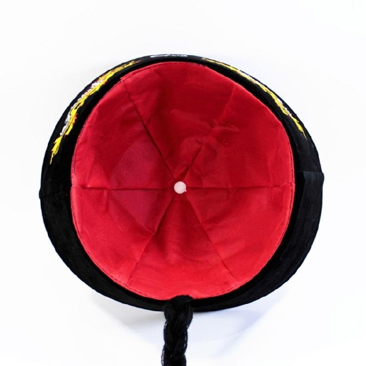 Ancient Chinese Mandarin Hat with Pigtail Halloween Costume Accessories for Men Women Halloween Party Outfit Accessory