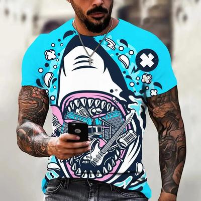 T Shirt for Men Anime Shark Print Men's T Shirt Hip Hop Style Short Sleeve Tops Summer Round Neck Streetwear Oversized Tees