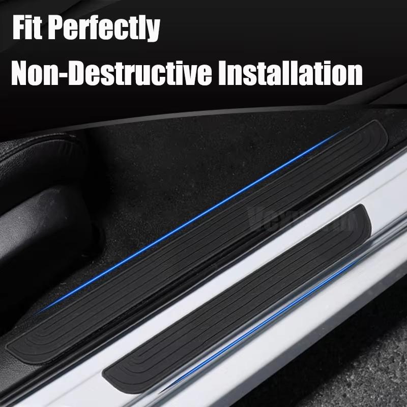 4pcs Car Door Plate Protector Stickers Rubber Durable Car Sticker Sill Scuff Cover Anti Scratch Decal Door Plate Protector