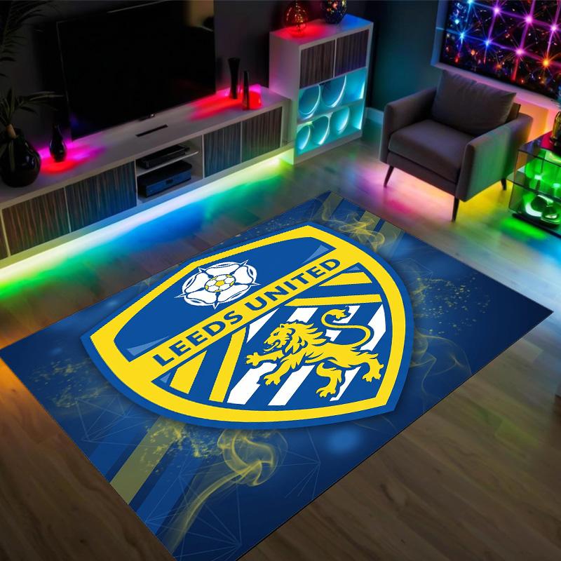Leeds United Design Kristall Samt Teppich Gemütlich Nicht?Rutschfester Teppich mit Aufdruck für Schlafzimmer Wohnzimmer Eingang