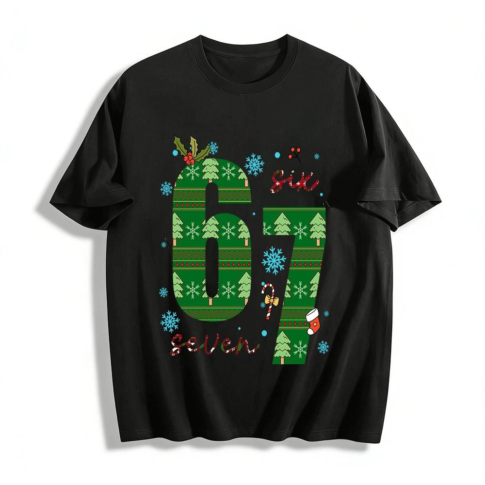 

Christmas Style Number 67 Print Casual Top Unisex Holiday T-shirt Pure cotton T-shirt XXS