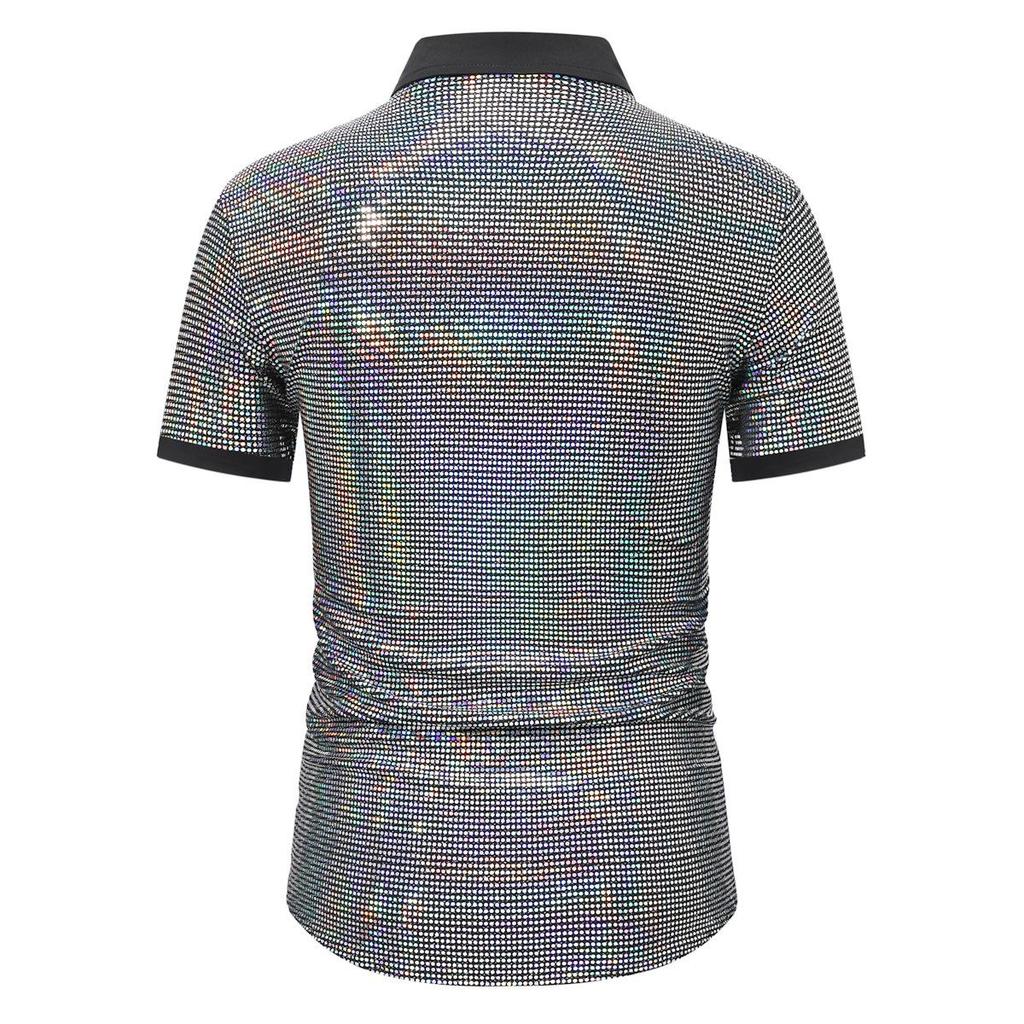 Men's Summer Shiny Patchwork Color Short Sleeve Shirt YC10