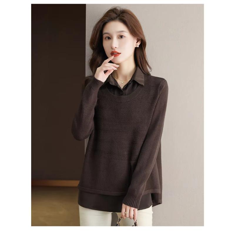 Korean Fake Two-piece Shirt Knitted Women's Spring Autumn Fashion Loose Sweater Bottoming Shirt Knitwear