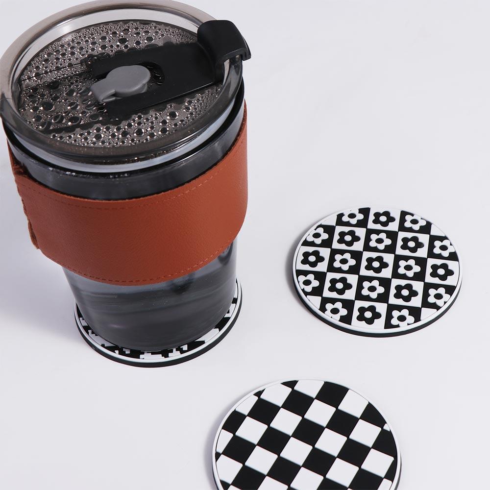 Houndstooth Flower Coaster Heat Resistance Car Water Cup Pad Car Mug Coaster  Car Interior