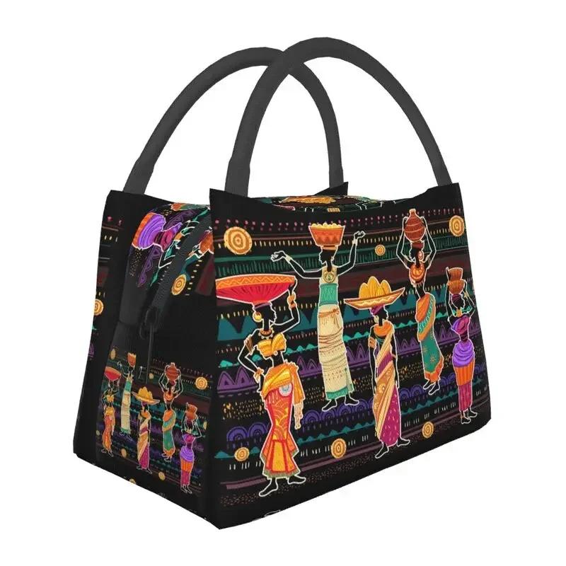 African Elements Pattern Insulated Lunch Bags Women Africa Culture Lunch Container for Outdoor Picnic Storage Meal Food Box