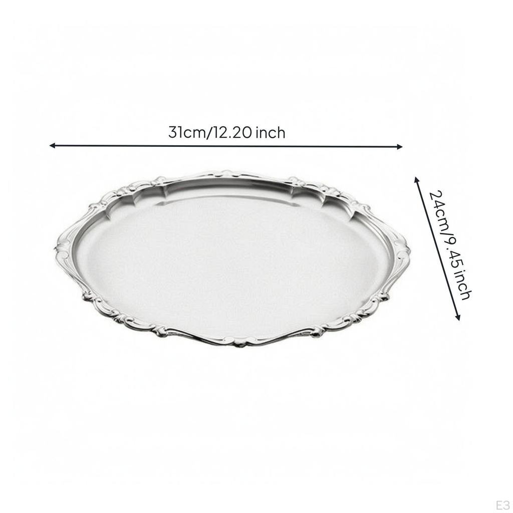 MirrorPolished Metal Serving Tray | Stainless Steel Platter, Elegant Decorative Edge, for