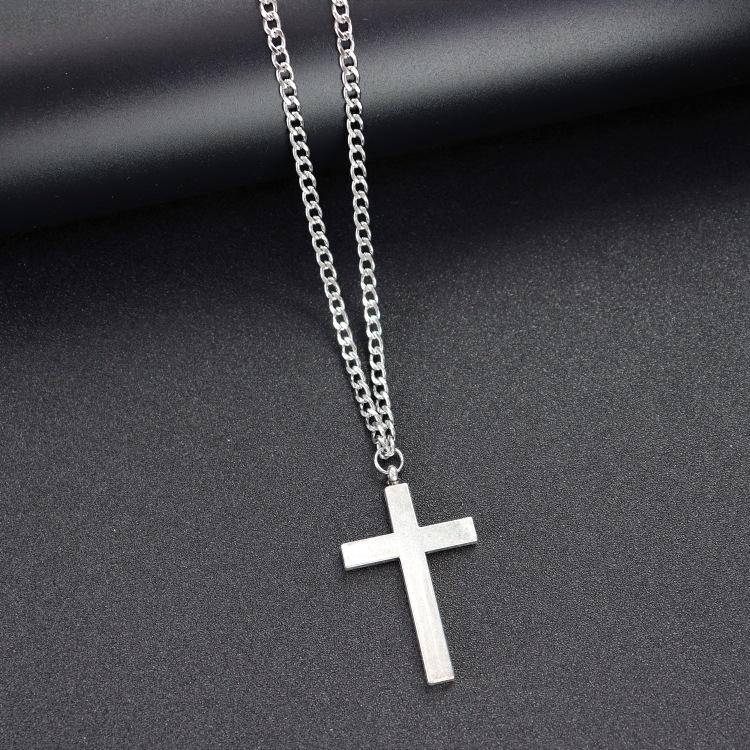 Retro Trendy Cool Titanium Steel Necklace Men's and Women's Hip-hop Personality Square Brand Cross Pendant Japanese and Korean Fashion Street