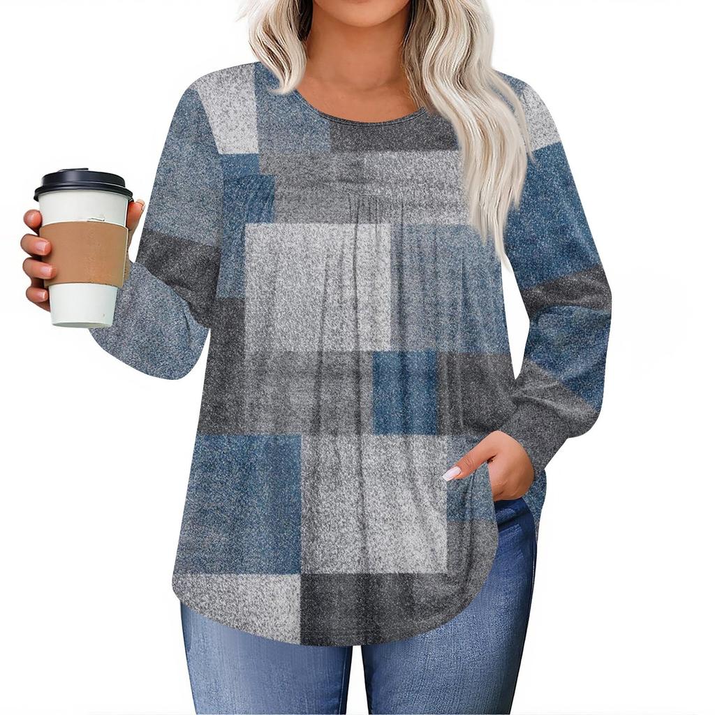 Dámské topy plus size košile s dlouhým rukávem kulatý výstřih splývavá tunika ležérní volná halenka L-5X