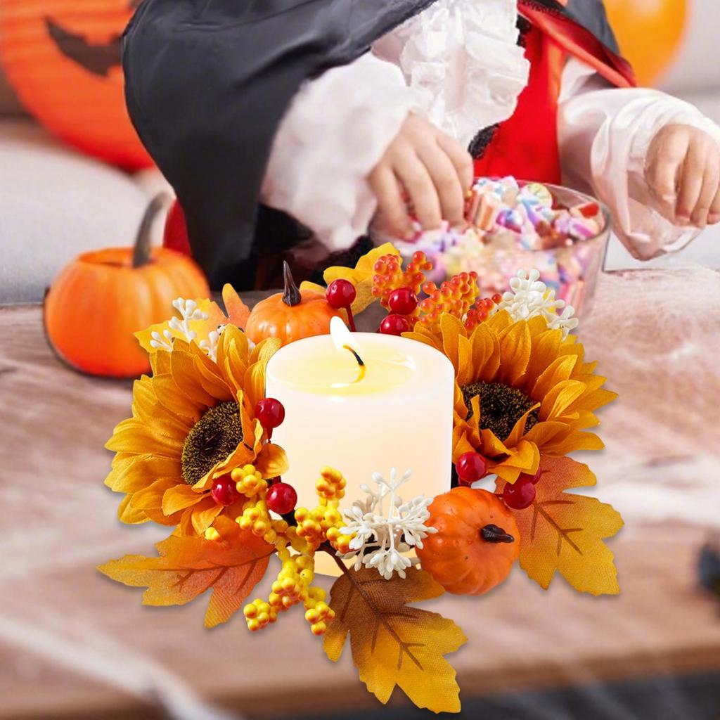 Candle Ring Artificial Wreath, Pumpkin Ornament ,Rustic Home Decor, Autumn Wreath Harvest Wreath Holiday Thanksgiving Farmhouse,
