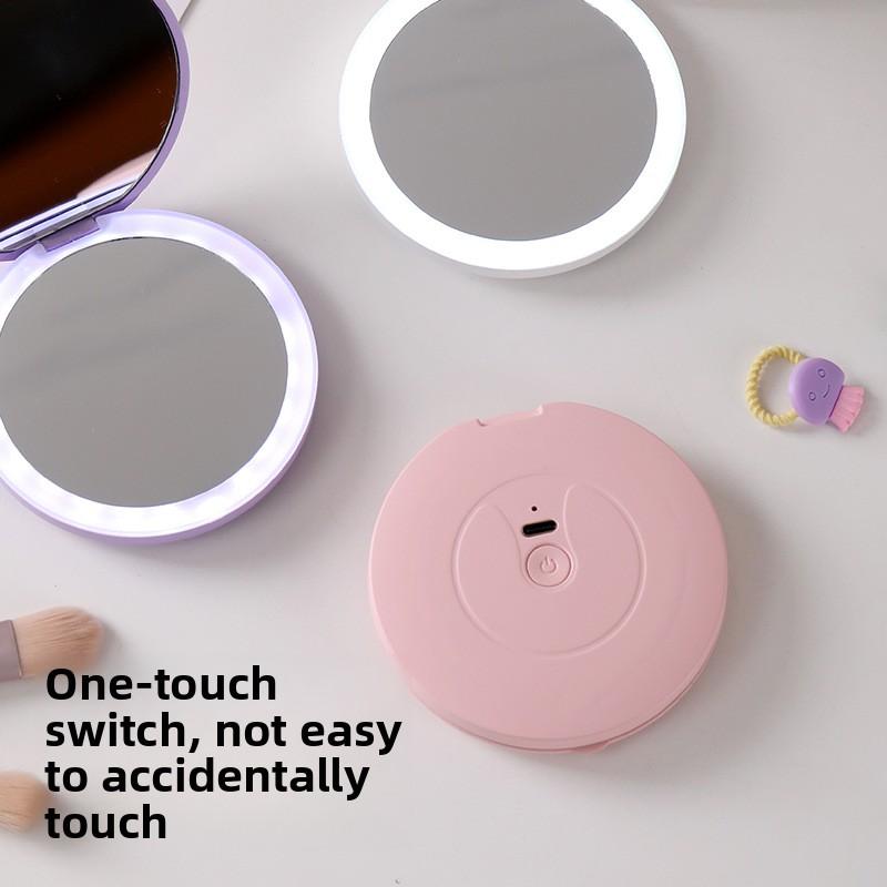 Portable LED Compact Makeup Mirror USB Rechargeable 2X Magnifying Double Sided Travel Cosmetic Mirror