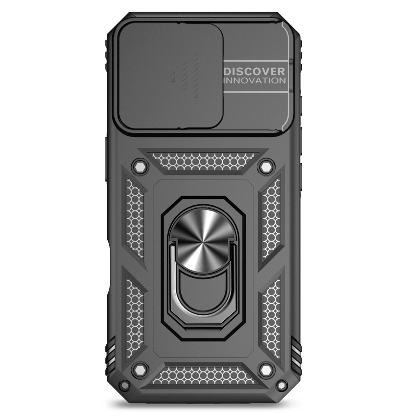 

For iPhone 16 Pro Max Case Ring Kickstand Slide Camera Lid PC+TPU Phone Cover Silver