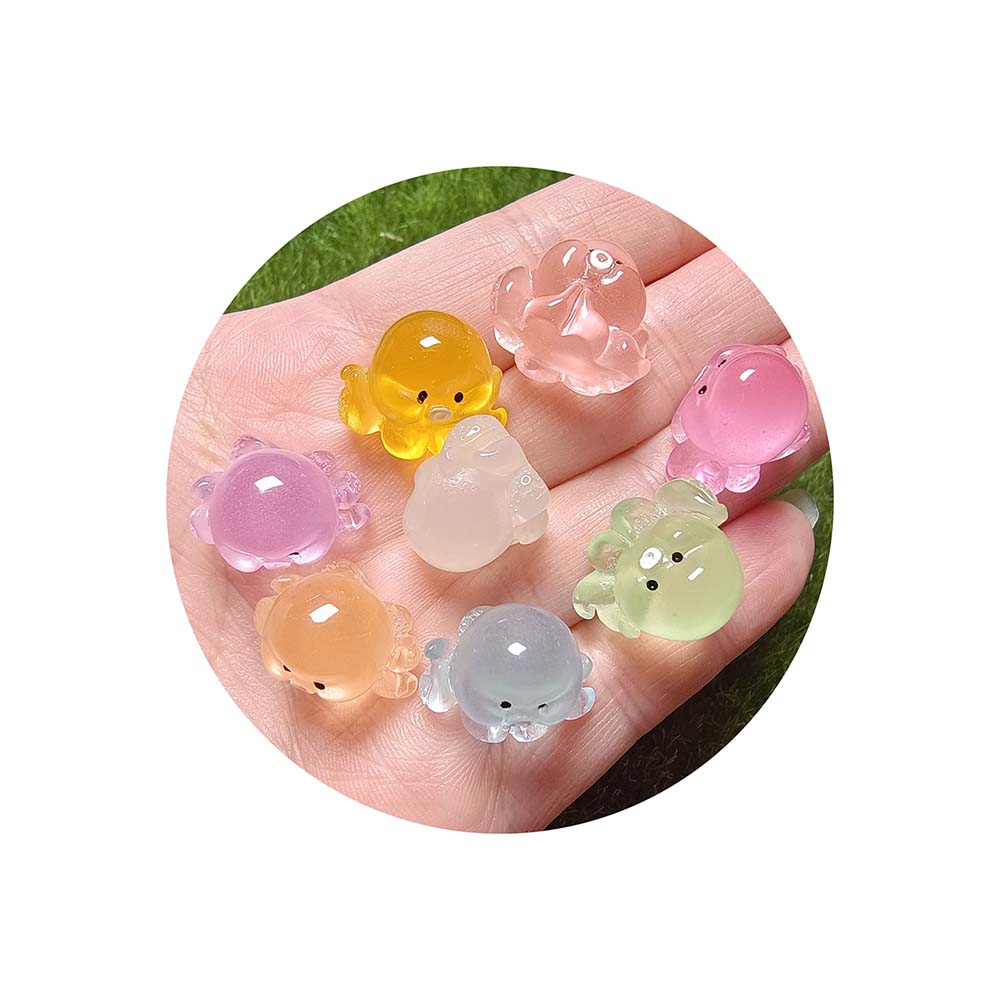 Kawaii Luminous Colorful Octopus Mini Resin Animal Home Decor Fairy Garden DIY Doll House Decoration Accessories 14*18mm