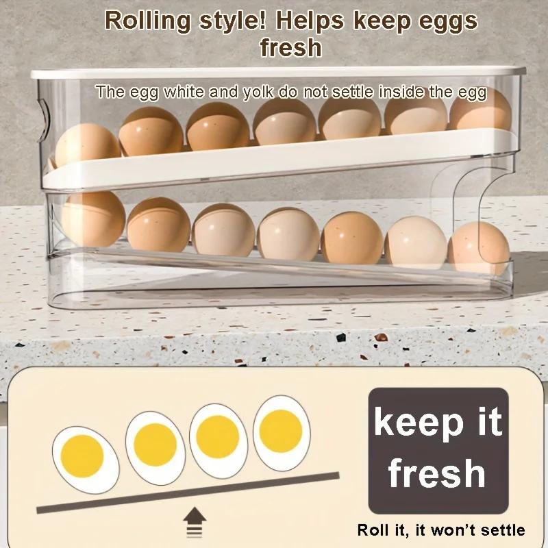 Dispenser Refrigerator Egg Storage Box Double Layers Rolling Egg Automatic Scrolling Holder Household Large Capacity Organizer