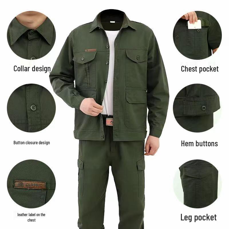 

Чоловічий та жіночий бавовняний робочий костюм - Захист для роботи на відкритому повітрі та уніформа для військової підготовки, армійський зелений 180 [Suggest Weight 140-160 kg]