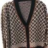 Autumn Winter Korean Retro Sweater Cardigan Jacket Women's Ins Temperament Contrasting Color V-neck Diamond Grid Thick Loose Outer Outfit