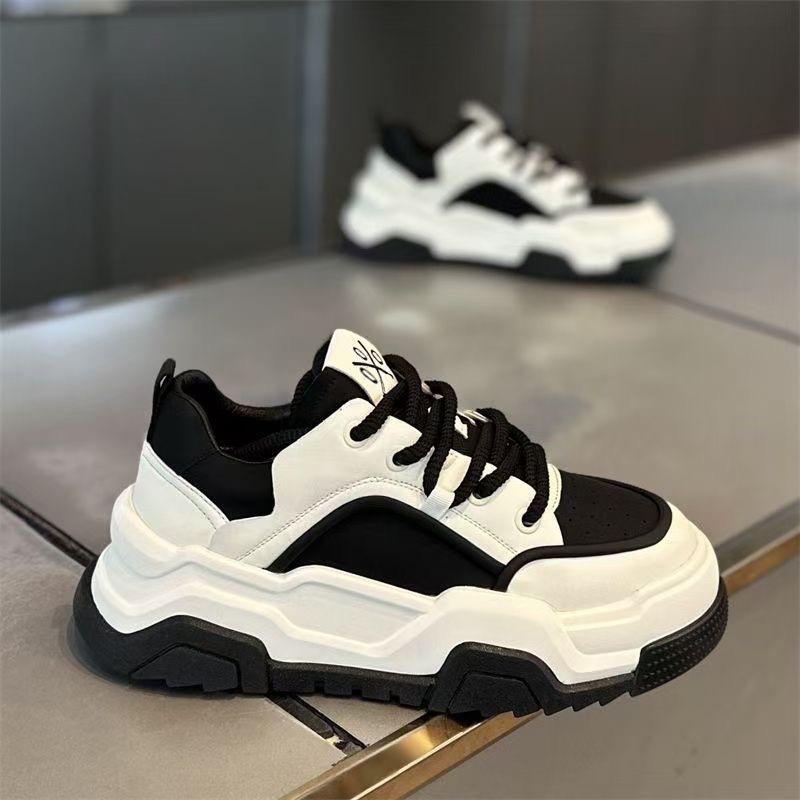 

Мужские модные белые дышащие кеды для скейтбординга - Весна 2025 Универсальные спортивные повседневные кроссовки на толстой подошве для пап. 39