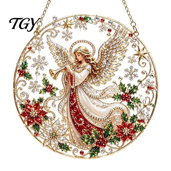 Textured Bead Art Kit Christmas Faux Diamond Ornament Kit, Santa Angel Sun Catcher DIY Acrylic Stress Free Creative Hobby Round Board, 3D Craft