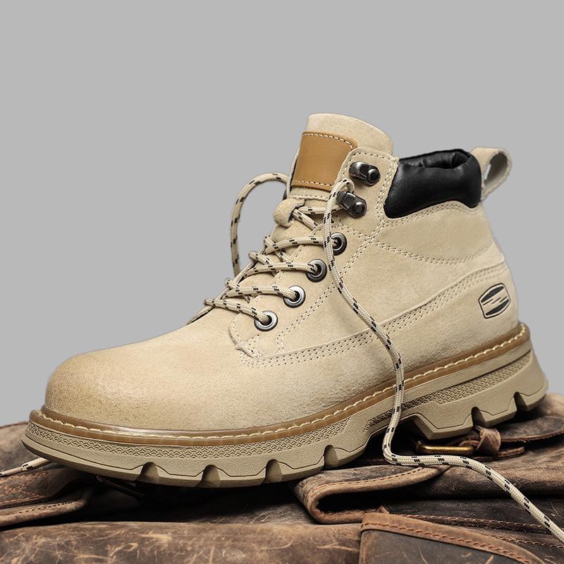 Oryginalna Skóra Żółte Retro Męskie Buty Martin na Grubej Podeszwie - 2025 Wysokie Buty Robocze