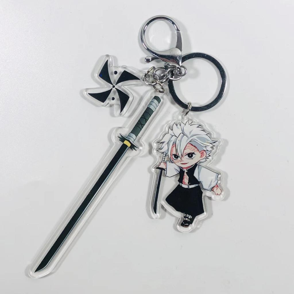 Demon Slayer Keychain Acrylic Charm with Sword Tanjiro Zenitsu Nezuko Anime Cosplay Accessories