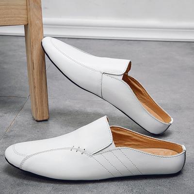2025 Sommar Halvskor För Män Läder Semi-Drag Vardagsskor Män's Loafers Tofflor Andningsbara Mules Sandaler Slip-On Plattor