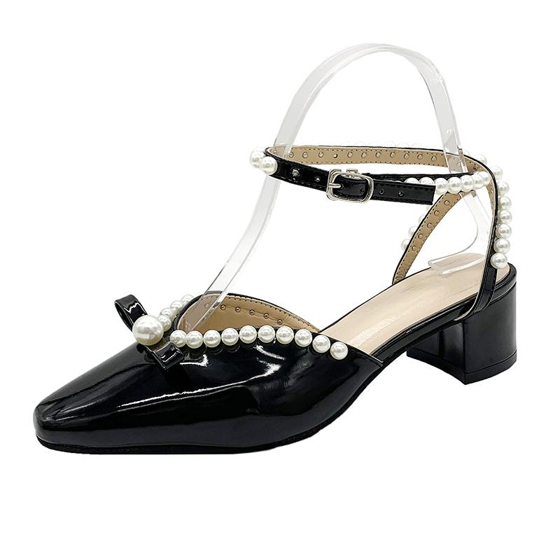 Fashion Women Shoes High Heels Sexy Pumps Wedding Bride Shoes Pearl Buckle Thick High-heeled Pointed Toe for Summer 2025 Ladies Sandals