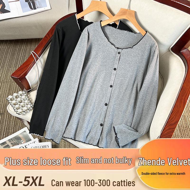 

Women s Plus Size German Velvet Long-Sleeve T-Shirt: Autumn/Winter Warm, Loose, Belly Covering, Versatile Base Layer Top 5XL чорний