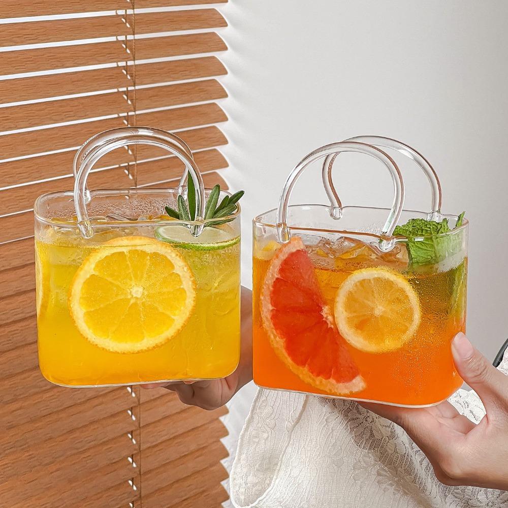 Portable Handbag Glass Cup,Creative Cocktail Glasses Cups,Funny Fruit Wine Glass Cups,Ins Style Bag Glass With Straw,Bar Tools